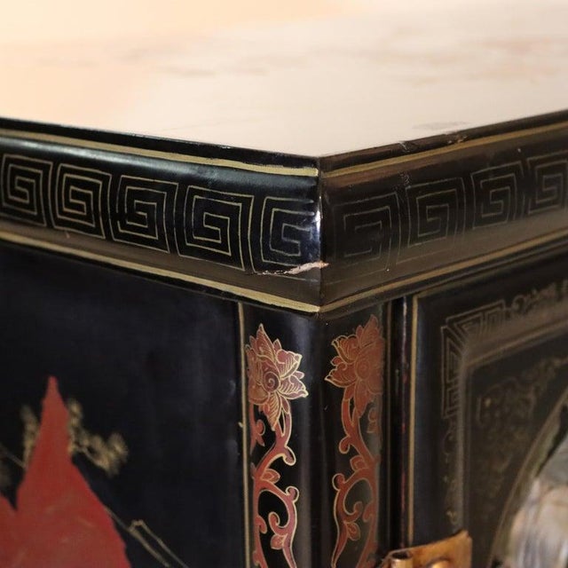 Early 20th Century Chinese Ebonized & Gilt Credenza With Figural & Floral Soap Stone Inlay 20thC For Sale - Image 17 of 17