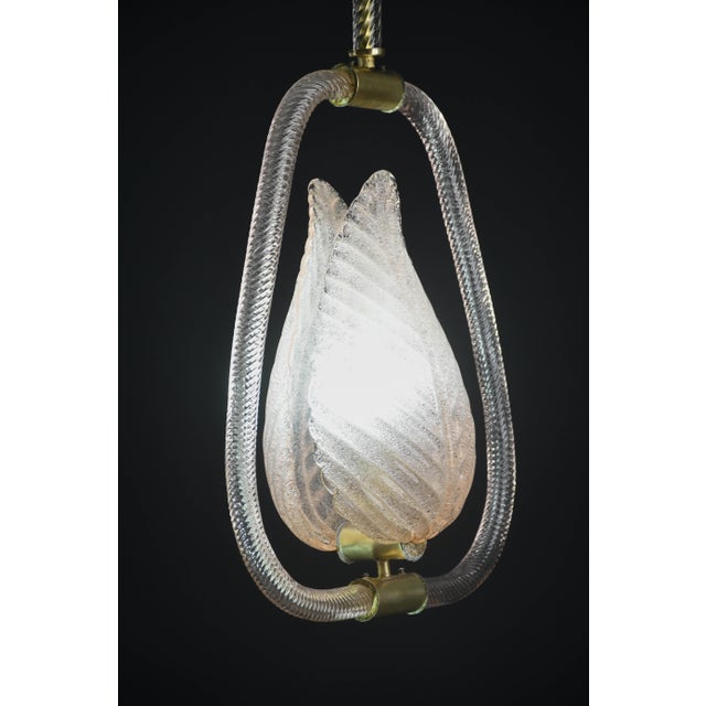 1970s Elegant Pink Art Decò Barovier E Toso Pendant Light Murano Glass For Sale - Image 6 of 11