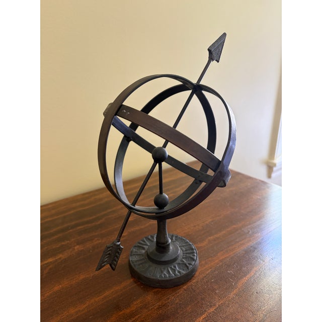 Late 20th Century Pair of Black Iron Armillary Globe Sculptures – Traditional Landscape & Garden Decor For Sale In South Bend - Image 6 of 13