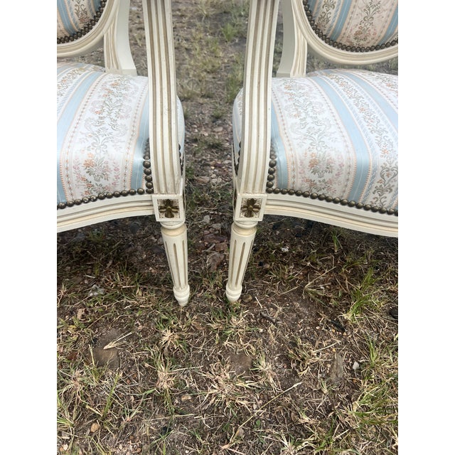 French 19th Century Louis XVI Painted Walnut Arm Chairs - Set of 2 For Sale - Image 6 of 9
