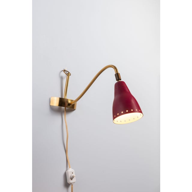 Metal Brass Wall Lamp with Perforated Metal Shade, Sweden, 1950s For Sale - Image 7 of 15