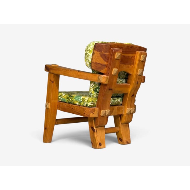 Stig Sandqvist, Brutalist Lounge Chairs, Pine, Green Fabric, Sweden, 1960s For Sale - Image 12 of 15