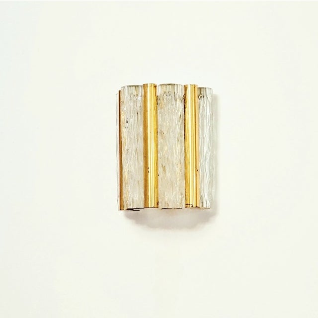 Mid-Century Modern Mid-Century Modern Ice Glass & Brass Wall Light/Sconce From Kaiser Leuchten, Germany, 1960s For Sale - Image 3 of 8