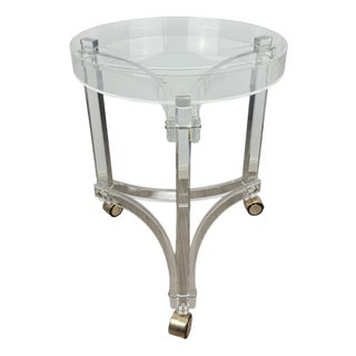 Large Vintage Space Age Round Acrylic Glass Trolley with Gold-Colored Wheels, 1970s For Sale