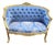 1950s French Louis XVI Blue Damask Gold Beech Settee For Sale