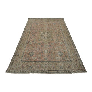 Tabriz Rug 8’8” X 11’7” Pink Wool Vintage Distressed Hand-Knotted Carpet For Sale