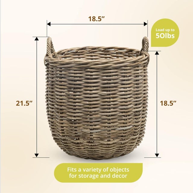 Round Rattan Storage Basket With Handles Decorative For Sale - Image 4 of 6