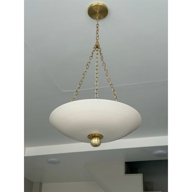 Matte Cream Pendant Light With Brushed Brass Finish For Sale - Image 12 of 12