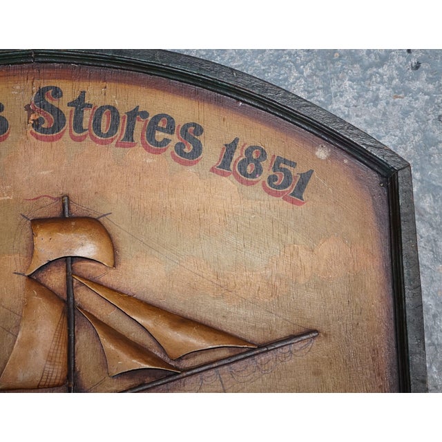 2000 - 2009 Hand Painted Est Ships Stores 1851 Pub Sign in Wood, 1960s For Sale - Image 5 of 11