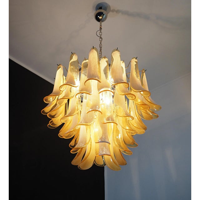 Italian Murano Style Chandelier, 53 Caramel Lattimo Glass Petals, Mazzega Style For Sale - Image 9 of 12