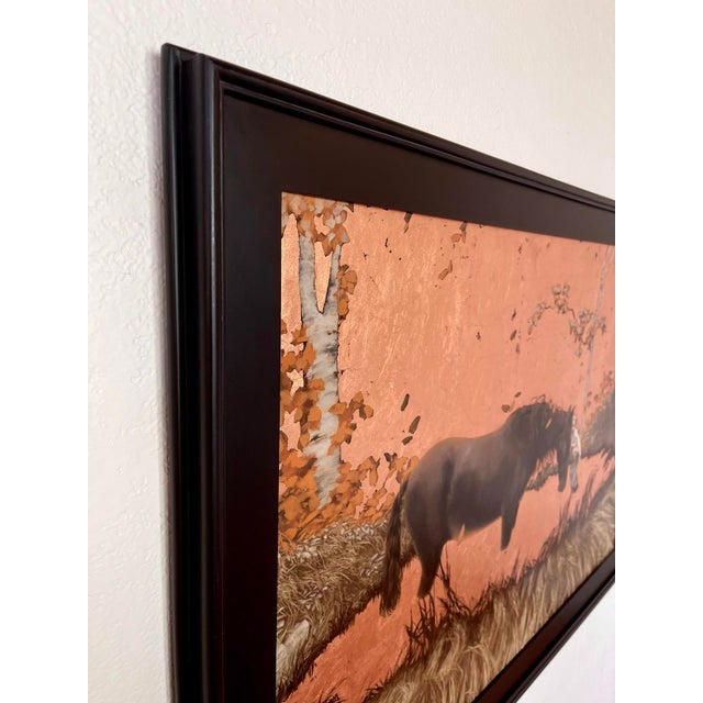 Contemporary Lowland Savior by Dana Hawk | Oil and Copper on Panel Horse standing near a figure in a natural setting. For Sale - Image 3 of 3