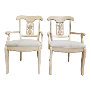 Ethan Allen Legacy Caribbean Hospitality Pineapple Dining Room Armchairs - a Pair