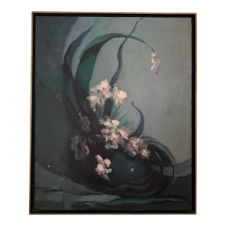 Vintage Large Organic Abstract Floral Acrylic Painting by Sonia Scaring, “Blue Swirls” For Sale