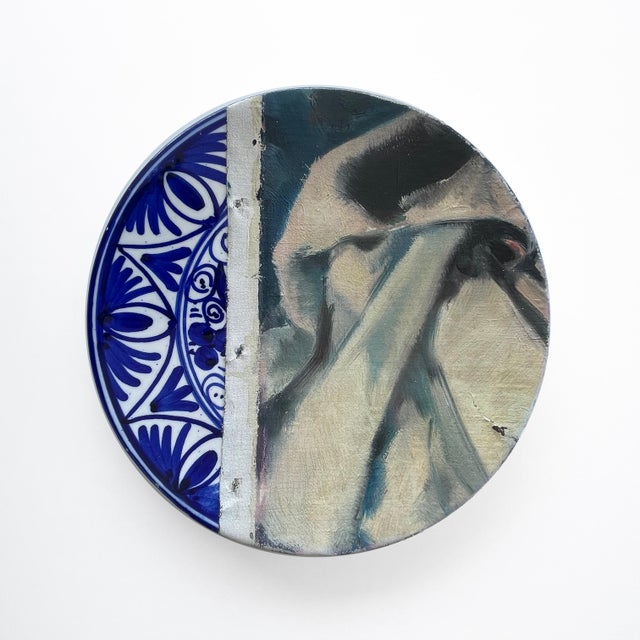 Wall Art Installation: Composition of Ceramic Plates and Oil on Canvas - "Still Life With Golden Apples" For Sale - Image 6 of 12