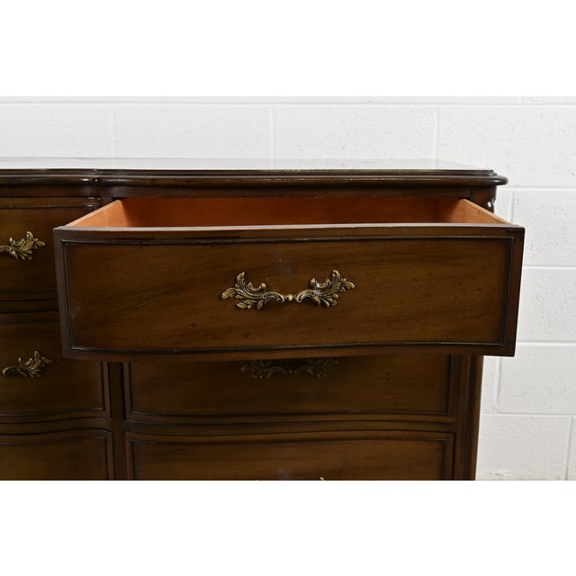 Wood French Provincial Louis XV Carved Walnut Triple Dresser, Circa 1960s For Sale - Image 7 of 11