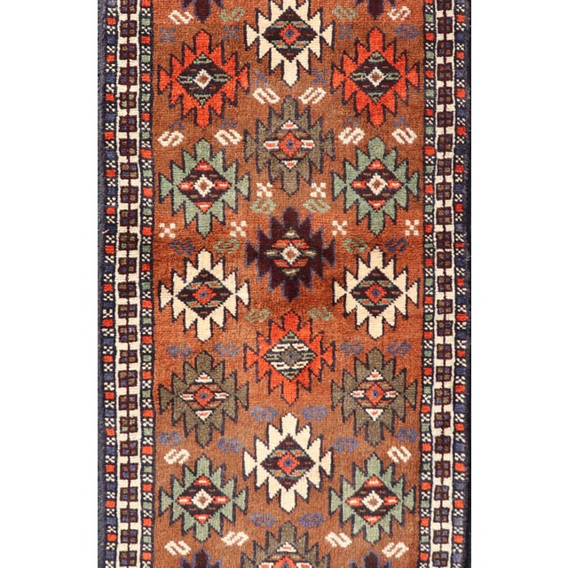 Tribal Vintage Turkish Kars Runner With Tribal Motif Design in Orange-Brown Colors 1'9 X 6'5 For Sale - Image 3 of 12