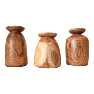 Vintage Wooden Vase Set 3 Hand Turned Signed Oak, Mimosa, Elm Wood