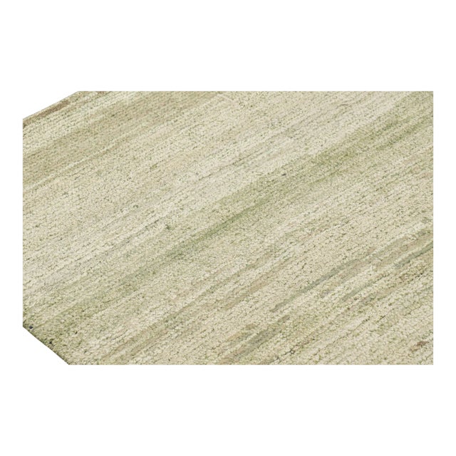 Rug & Kilim’s Contemporary Textural Rug in Green and Beige Tones and Striae For Sale