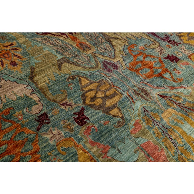 Modern Bidjar-Style Wool Rug Hand-Knotted in Blue With Persian-Inspired Design For Sale - Image 9 of 10