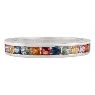 Multi Sapphire Channel Set Eternity Band Ring in 925 Sterling Silver - Size - 7 For Sale