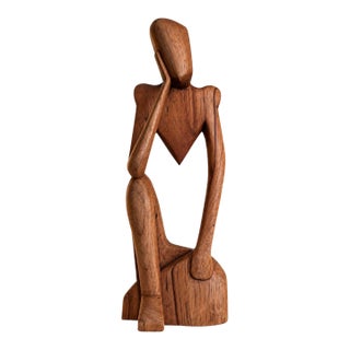 Vintage Ghanaian Hand-Carved Wood Abstract Seated Figure Sculpture For Sale