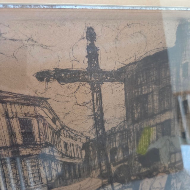 Wood Antique Armand Coussens (b.1881-1935) Color Etching French Market Scene For Sale - Image 7 of 10