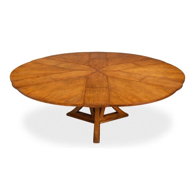 Modern Transitional Round Dining Table, Large - Light Brown Oak For Sale - Image 3 of 11