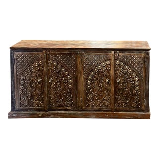 Antique Brown Tv Credenza With Brass Accents 72x36 For Sale