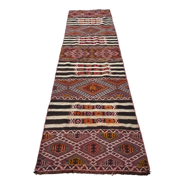 Vintage Embroidery Kilim Rug Runner For Sale