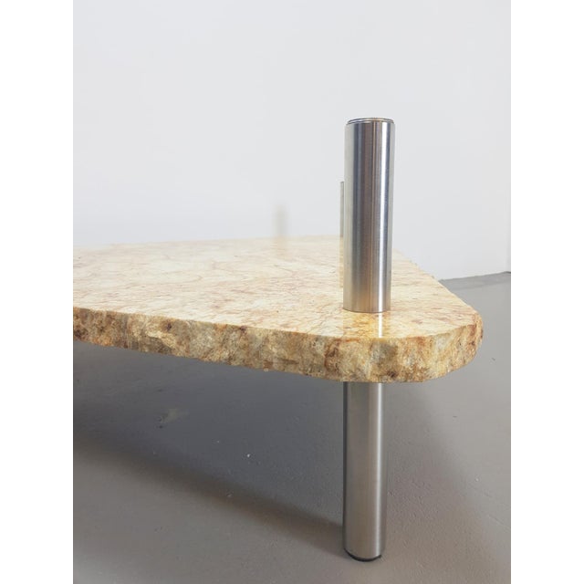 Brutalist Triangle Coffee Table in Marble and Stainless Steel, 1970s For Sale - Image 6 of 12