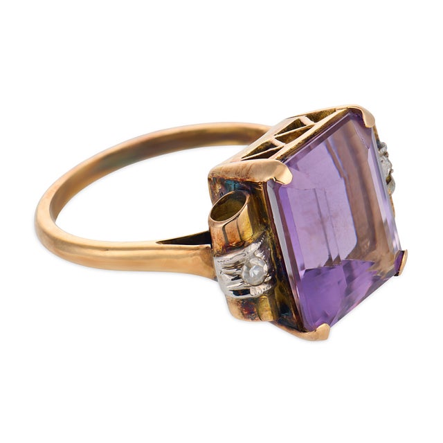Mid 20th Century Retro 6.30 Carat Amethyst Diamond 18k Rose Gold and Silver Ring, Size 7.5 For Sale - Image 4 of 6