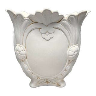 Vintage Neoclassical Rococo Revival White Bisque Ceramic Footed Jardiniere Planter For Sale