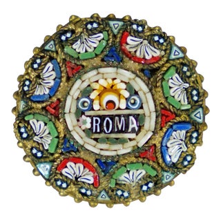 Antique Victorian Micromosaic Brooch With Gilded Framing, Italy Early 20th Century For Sale