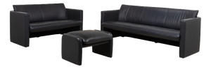3-Seater and 2-Seater Sofas and Ottoman in Dark Blue Leather from Leolux, Set of 3