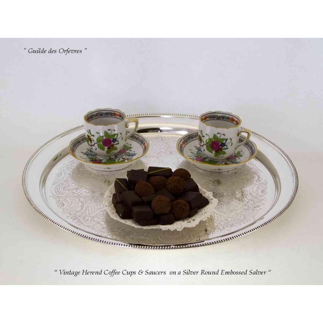 Barker Brothers & Cie 1970s SIlver Salver Round, Beaded Border, Embossed For Sale - Image 4 of 11