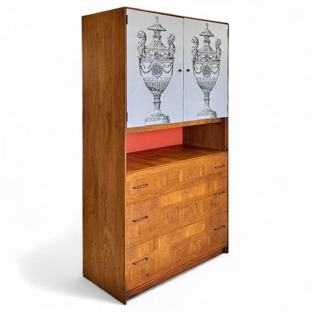 Mid-Century Modern Vintage Fornasetti Style Walnut Cabinet by Lane For Sale - Image 3 of 12