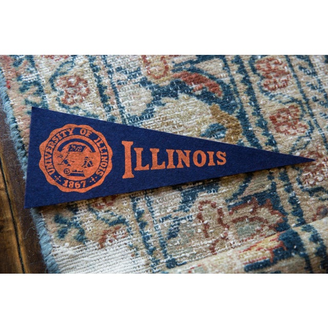 :: Felt Banner Pennant for University of Illinois featuring school colors and school crest. Age circa 1950's vintage. In...