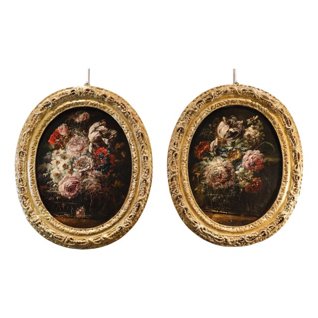 Workshop of Margherita Caffi, Still Lifes of Flowers, 1700, Oil on Canvases, Set of 2 For Sale