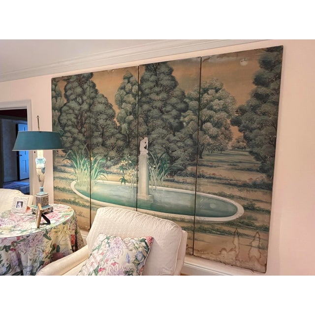 1920s Antique Looking Four Panel Work on Paper For Sale - Image 5 of 10