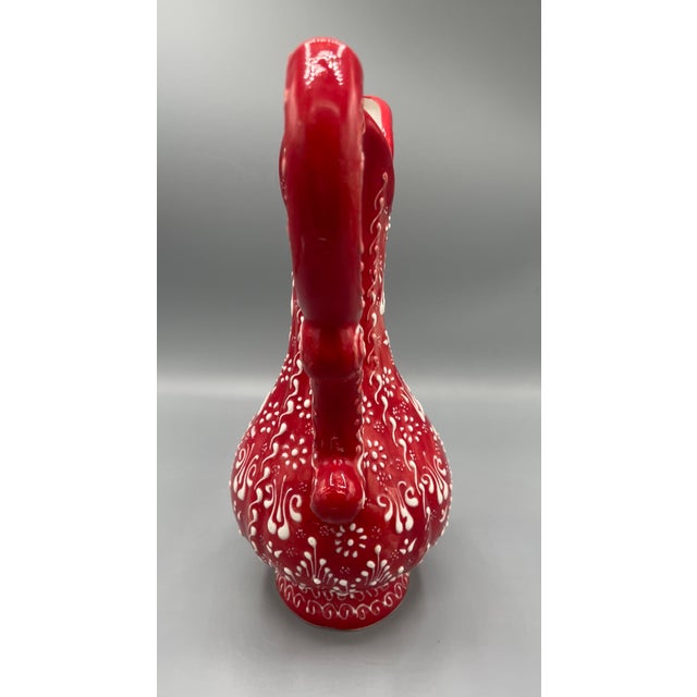 Ozen Turkish Handmade Red and White Ceramic Decorative Pitcher For Sale - Image 4 of 6