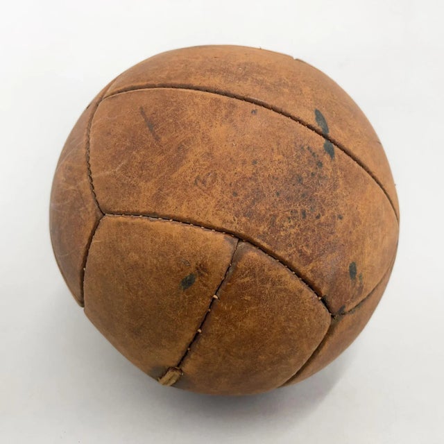 Vintage Brown Leather Medicine Ball, 1930s For Sale - Image 4 of 8