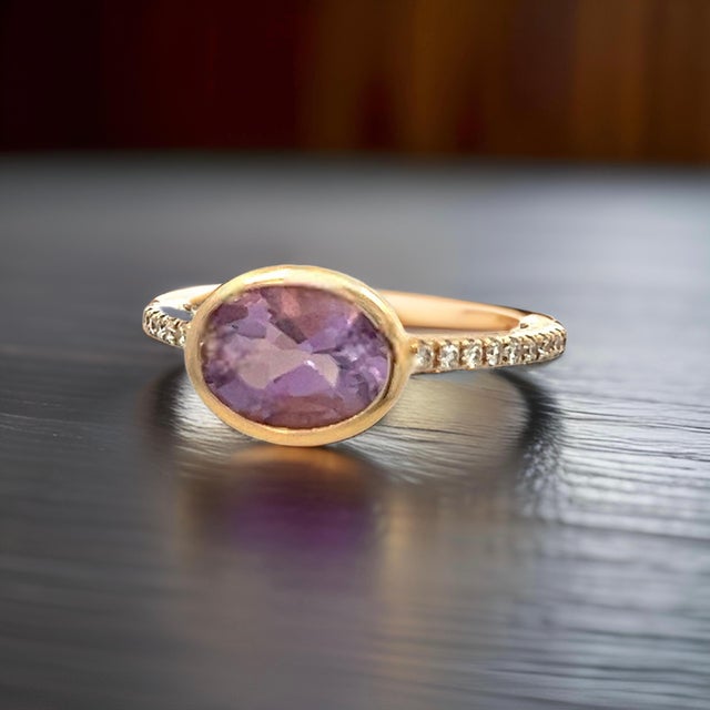 Natural Amethyst Diamond Ring Size 6.5 14k Y Gold 1.87 TCW Certified For Sale In New York - Image 6 of 11