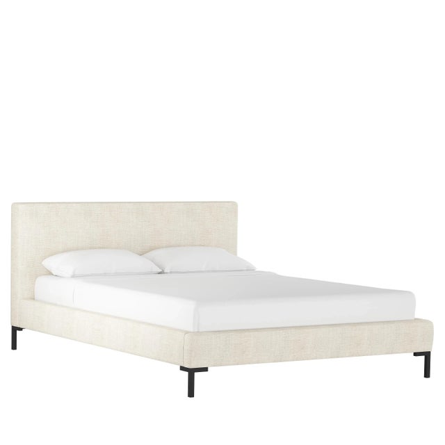 Norah Platform Bed in Talc Classic Linen, King, Black Finish For Sale In Chicago - Image 6 of 6