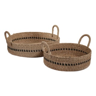 Cadiz Abaca Basket Trays with Black Accent, Set of 2 For Sale
