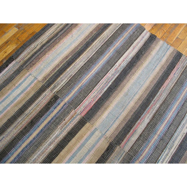 American 1900s Multicolor Stripe Antique American Rag Rug 10'8" X 12'0" Flatweave Wool Carpet For Sale - Image 3 of 5