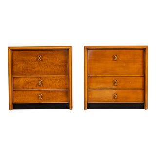 1950s Paul Frankl for Johnson Furniture Pair of Nightstands with "X" Handles For Sale