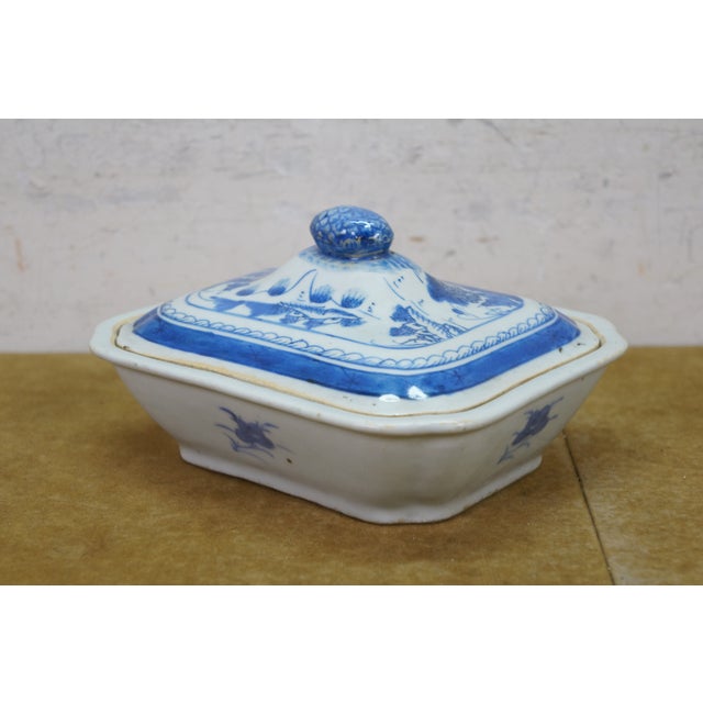 Antique Chinese Export Canton Blue White Serving Platter & Vegetable Tureens - Set of 3 For Sale - Image 14 of 18
