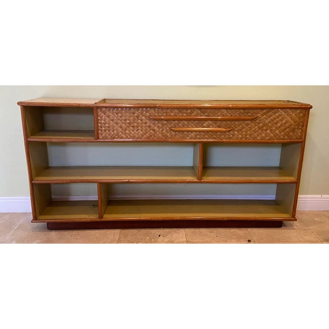 Wood Vintage Rattan Shelf Display Unit With Built in Planter For Sale - Image 7 of 7