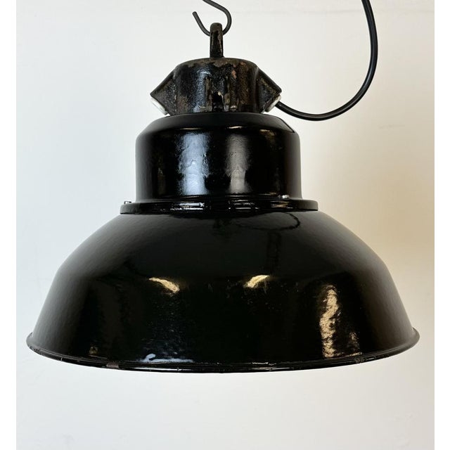 Industrial Black Enamel Factory Lamp with Cast Iron Top from Elektrosvit, 1960s For Sale - Image 11 of 17