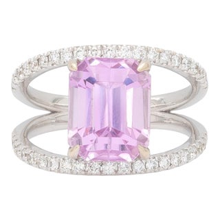 6.2Ct Natural Kunzite Ring With Earth Mined Diamonds Accents: Solid 14k Gold, Size 6.75 For Sale